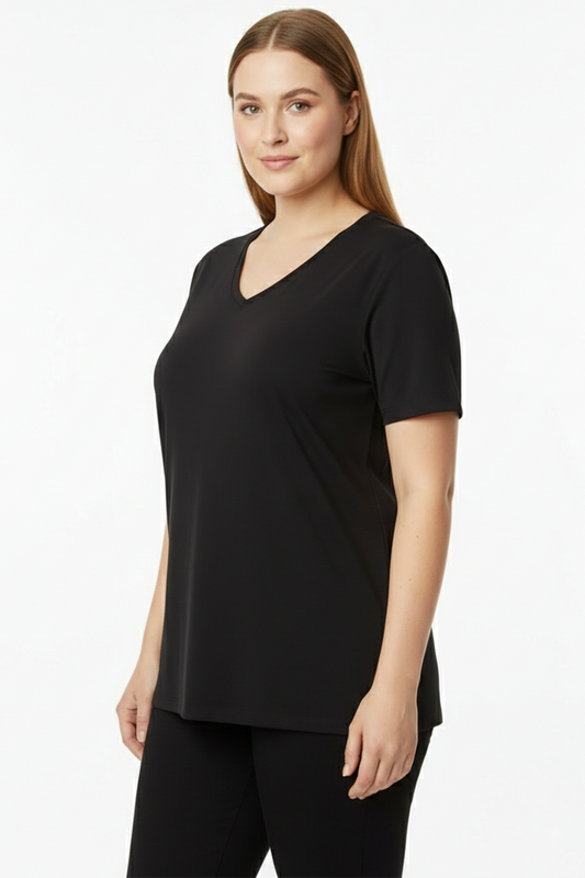 Comftee Büyük Beden Oversize V Yaka Tshırt Siyah