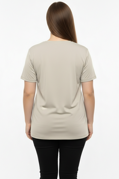 Comftee Büyük Beden Oversize V Yaka Tshırt Vizon