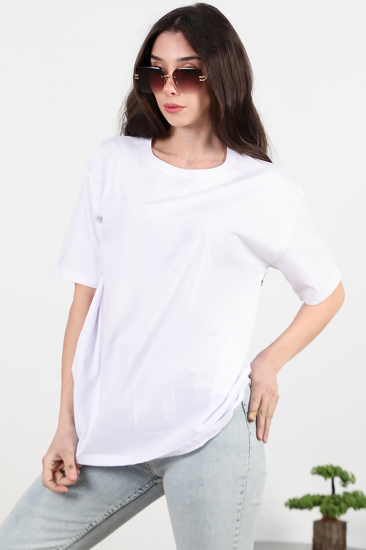 Kadın Oversize T-shirt Beyaz