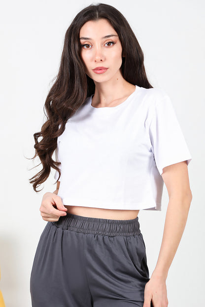 Boxy Kadın Kısa T-shırt Beyaz