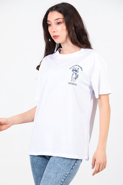 Kadın Ön ve Arka Baskılı T-Shirt Ekru