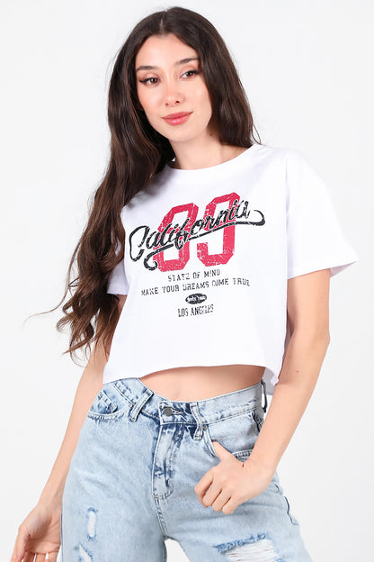 Kadın Baskılı Kısa T-Shirt Ekru