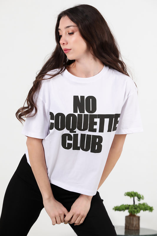 Kadın Önü Baskılı Oversize T-shirt Beyaz