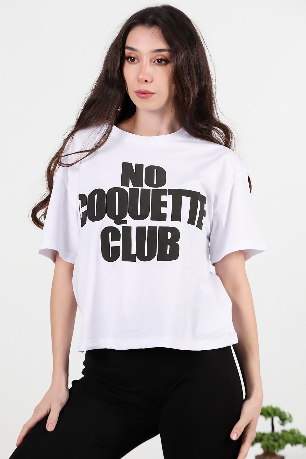 Kadın Önü Baskılı Oversize T-shirt Beyaz