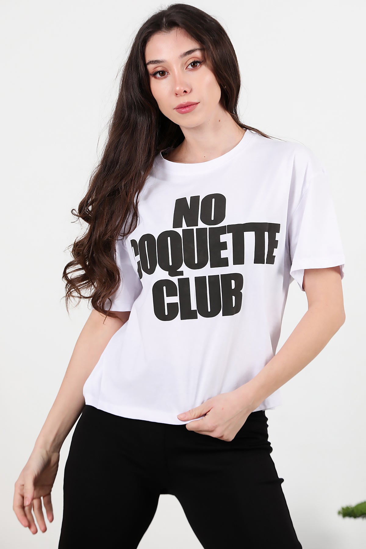 Kadın Önü Baskılı Oversize T-shirt Beyaz