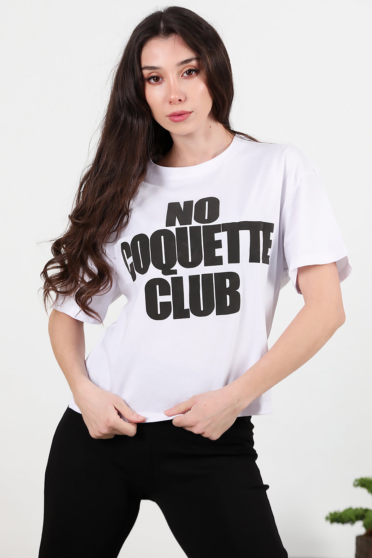 Kadın Önü Baskılı Oversize T-shirt Beyaz