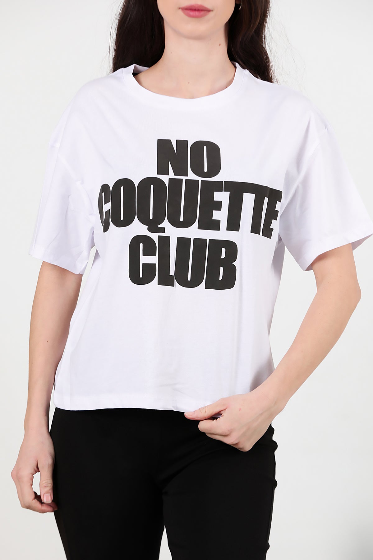 Kadın Önü Baskılı Oversize T-shirt Beyaz