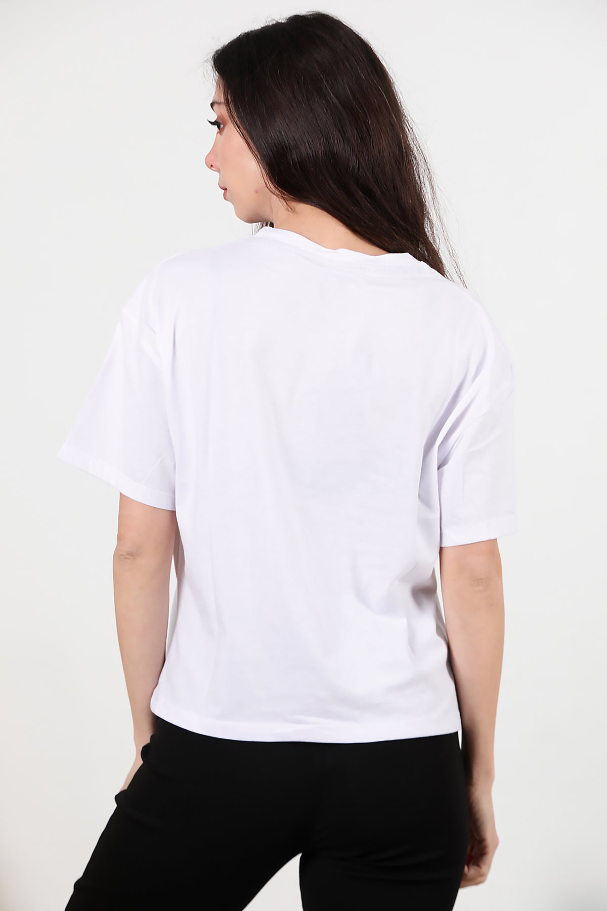 Kadın Önü Baskılı Oversize T-shirt Beyaz