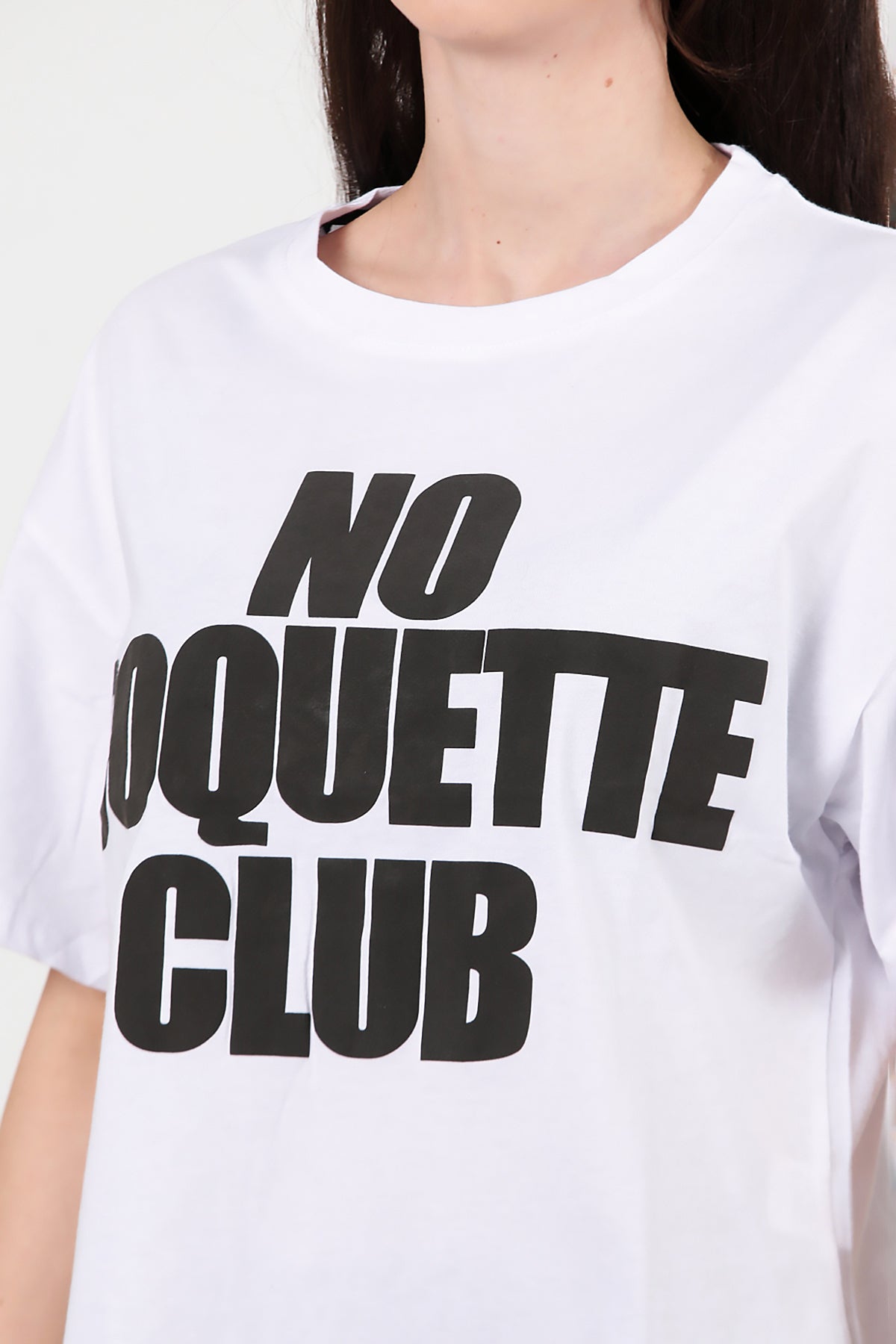 Kadın Önü Baskılı Oversize T-shirt Beyaz