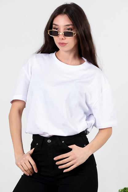 Kadın Yan Yırtmaçlı Oversize T-shirt Ekru
