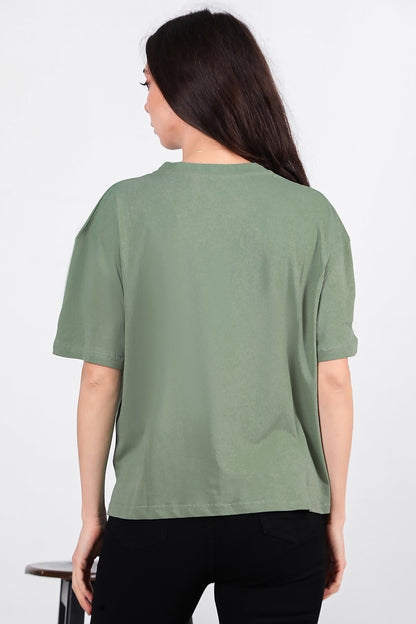 Kadın Yan Yırtmaçlı Oversize T-shirt Mint