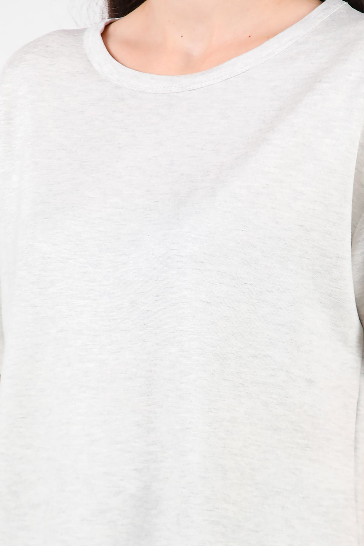 Kadın Eteği Oval Bisiklet Yaka T-shirt Açık Gri