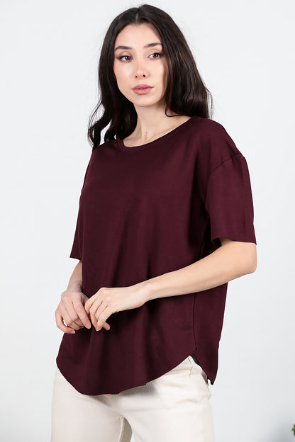 Kadın Eteği Oval Bisiklet Yaka T-shirt Bordo