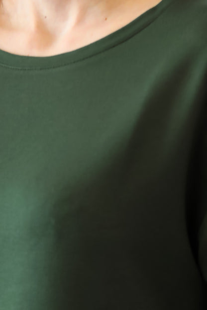 Kadın Eteği Oval Bisiklet Yaka T-shirt Haki