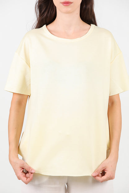 Kadın Eteği Oval Bisiklet Yaka T-shirt Sarı