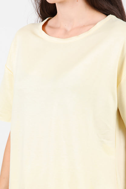Kadın Eteği Oval Bisiklet Yaka T-shirt Sarı