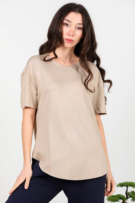 Kadın Eteği Oval Bisiklet Yaka T-shirt Taş