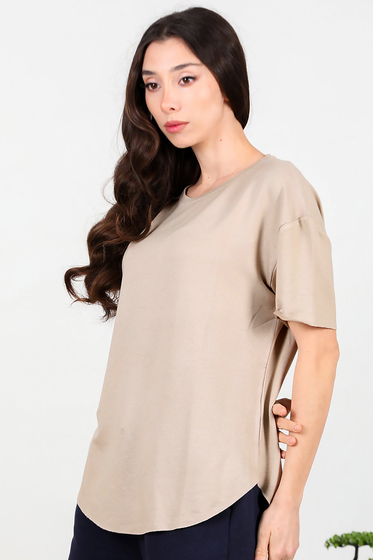 Kadın Eteği Oval Bisiklet Yaka T-shirt Taş