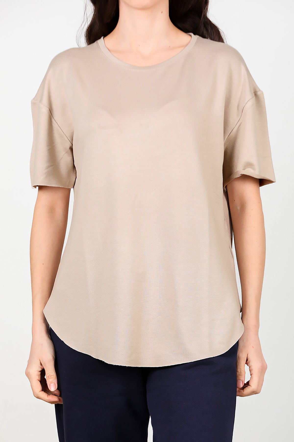 Kadın Eteği Oval Bisiklet Yaka T-shirt Taş