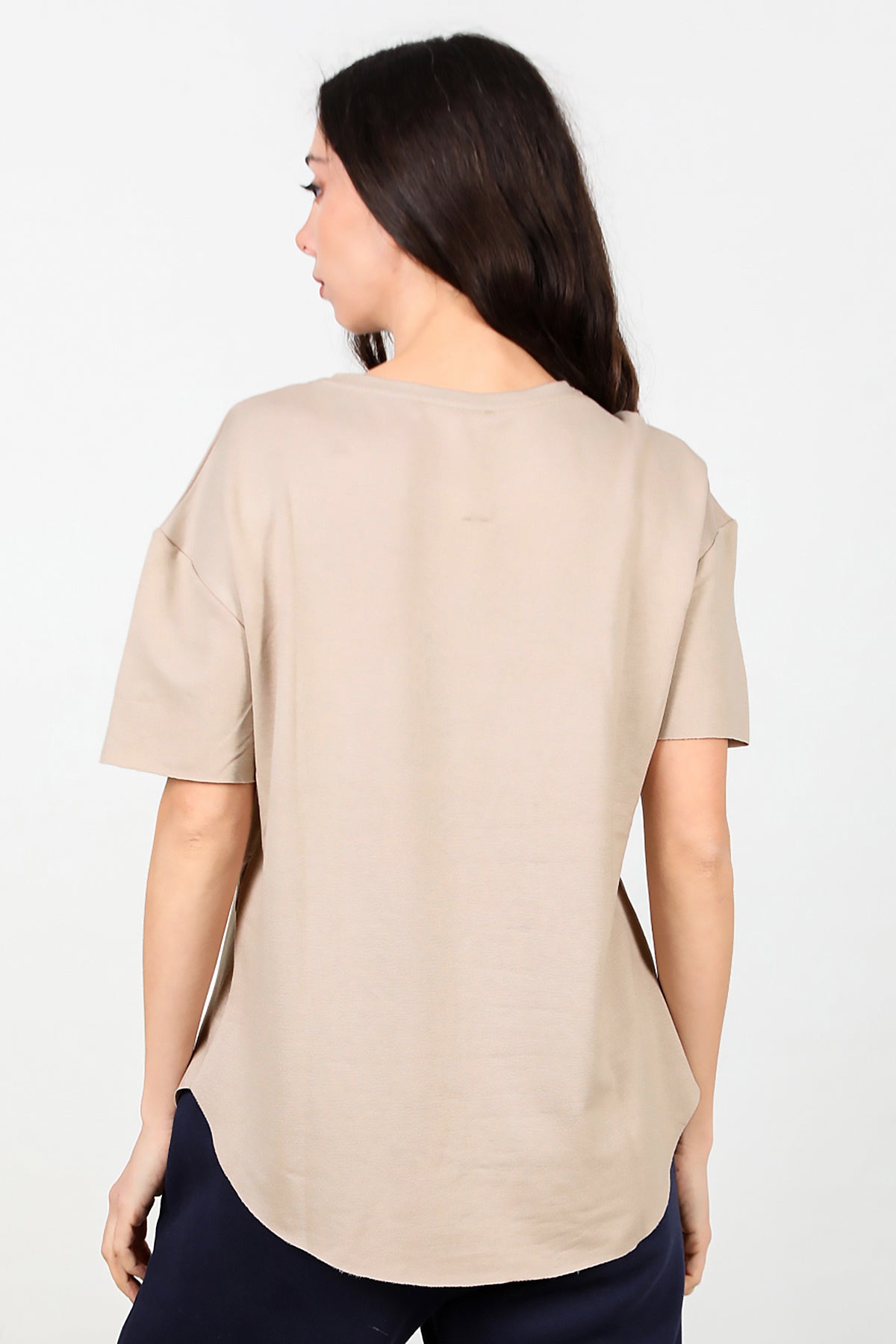 Kadın Eteği Oval Bisiklet Yaka T-shirt Taş