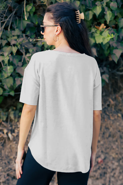 Kadın Eteği Oval V Yaka T-Shirt Taş
