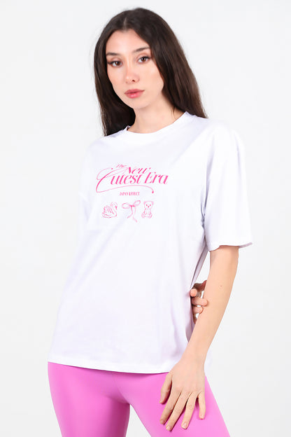 Kadın Ön-arka Baskılı T-Shirt Beyaz