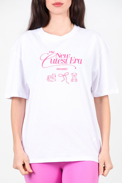 Kadın Ön-arka Baskılı T-Shirt Beyaz