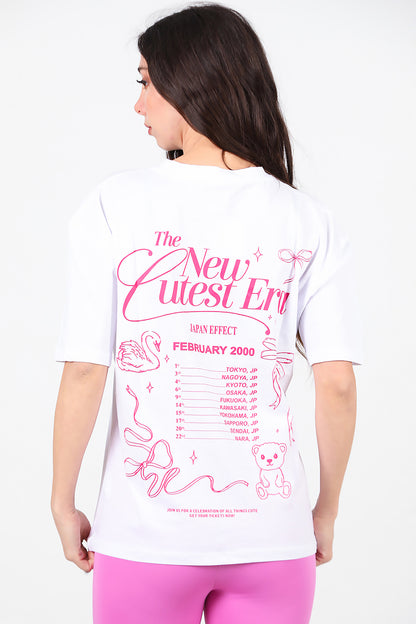Kadın Ön-arka Baskılı T-Shirt Beyaz