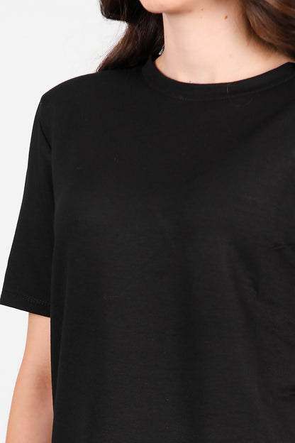 Kadın Bisiklet Yaka Vatkalı T-shirt Siyah