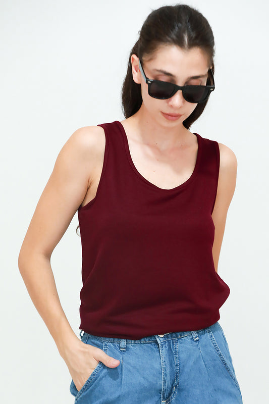 Kadın Kalın Askılı T-Shirt Bordo