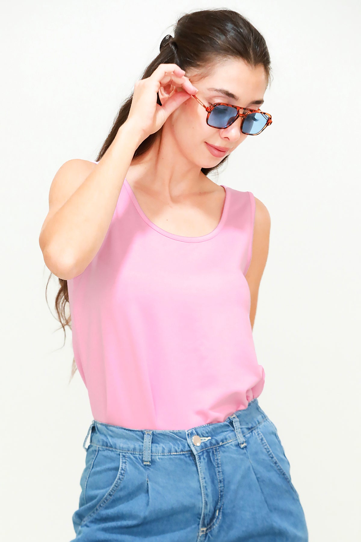 Kadın Kalın Askılı T-Shirt Pembe