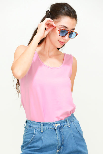 Kadın Kalın Askılı T-Shirt Pembe