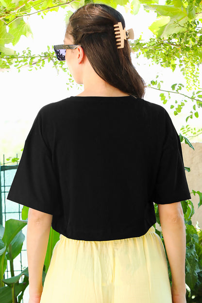 Kadın V Yaka Kısa T-Shirt Siyah