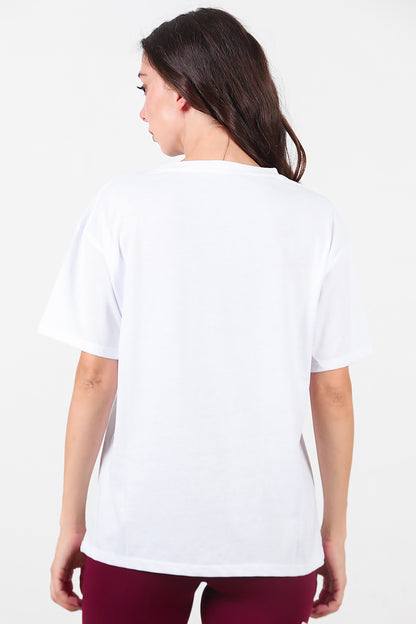 Kadın Baskılı Oversize T-shirt Beyaz