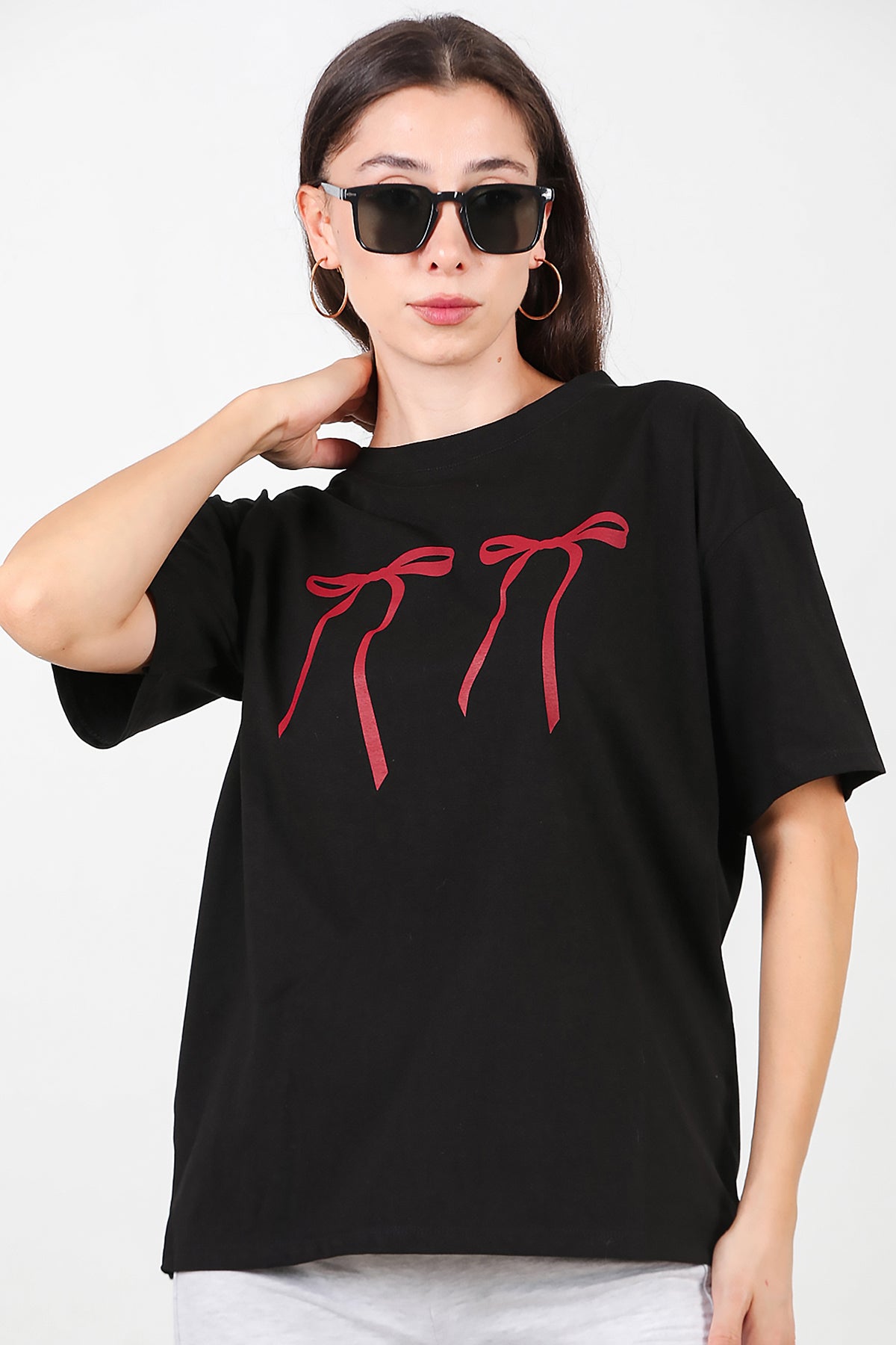 Kadın Baskılı Oversize T-shirt Siyah