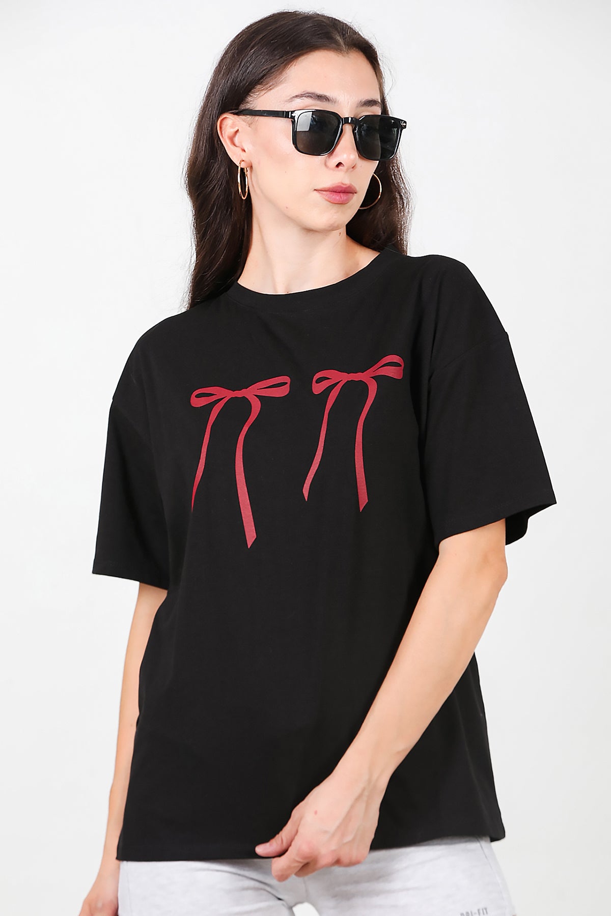 Kadın Baskılı Oversize T-shirt Siyah
