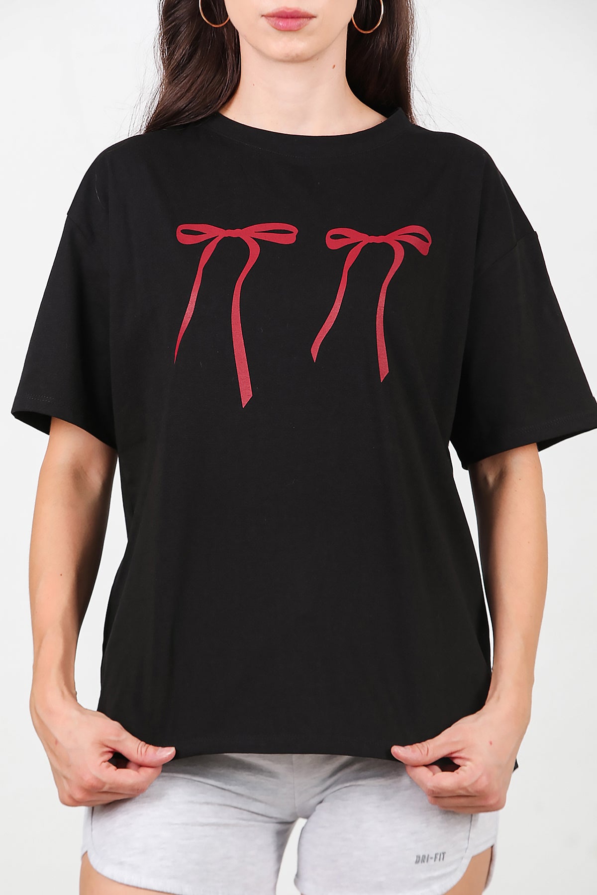 Kadın Baskılı Oversize T-shirt Siyah