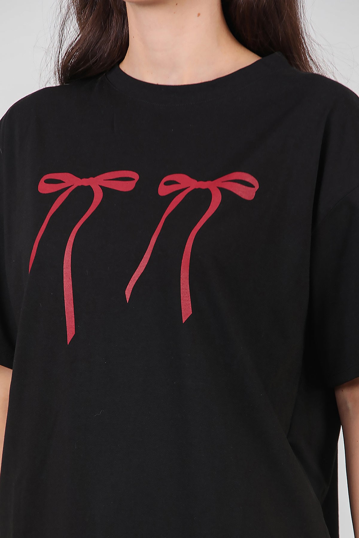 Kadın Baskılı Oversize T-shirt Siyah