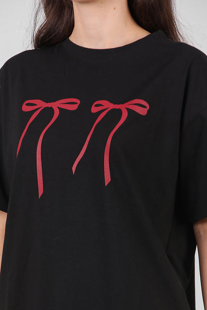 Kadın Baskılı Oversize T-shirt Siyah