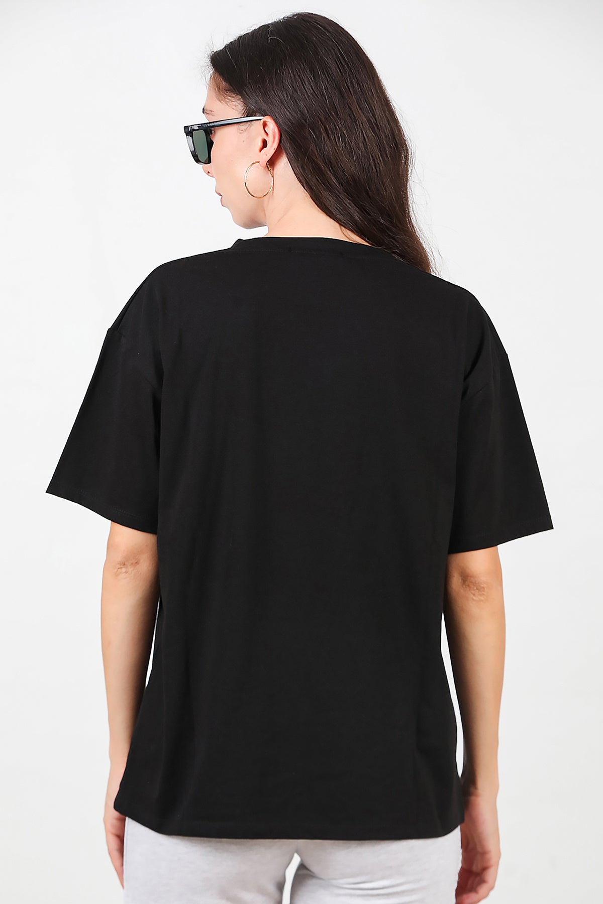 Kadın Baskılı Oversize T-shirt Siyah