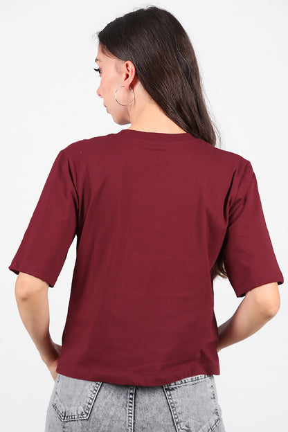Kadın Taş Baskılı T-Shirt Bordo