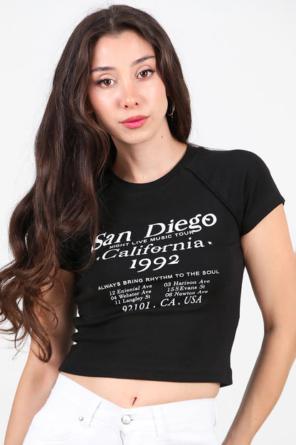 Kadın Yazı Baskılı T-Shirt Siyah