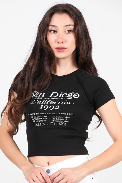 Kadın Yazı Baskılı T-Shirt Siyah