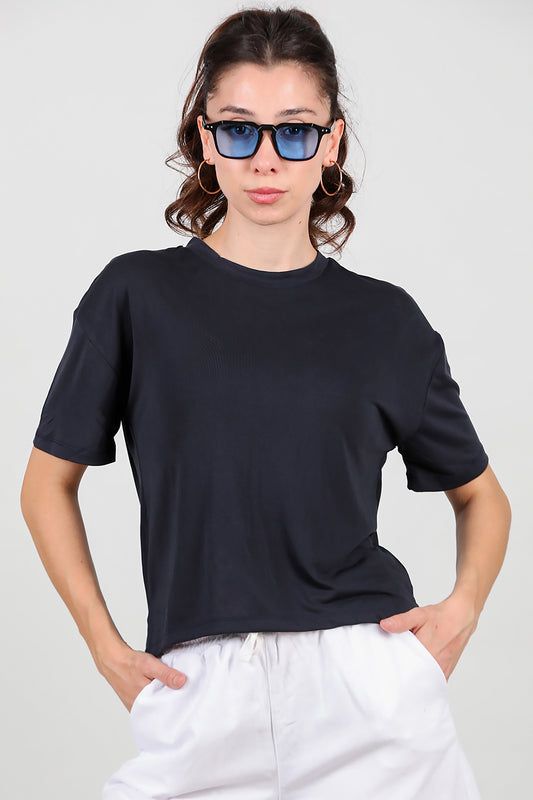 Kadın Önü Kısa Arkası Uzun T-Shirt  Lacivert
