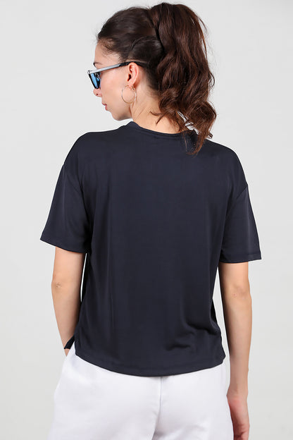 Kadın Önü Kısa Arkası Uzun T-Shirt  Lacivert
