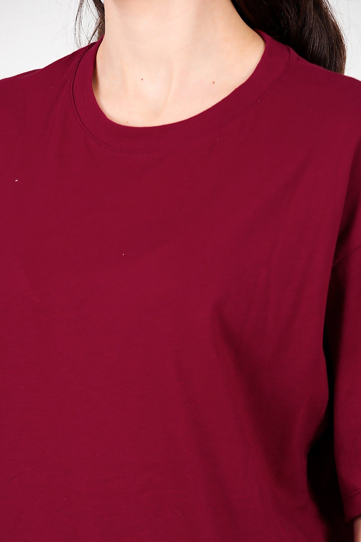 Kadın Bisiklet Yaka Oversize T-shirt Bordo