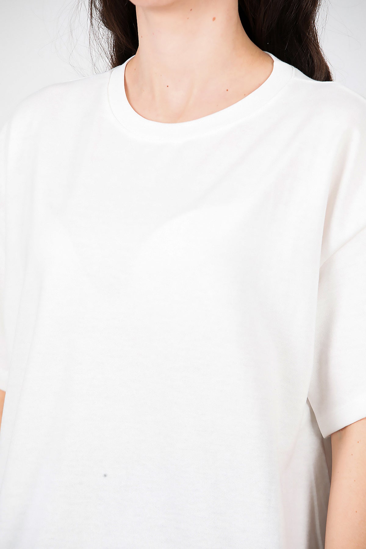 Kadın Bisiklet Yaka Oversize T-shirt Beyaz