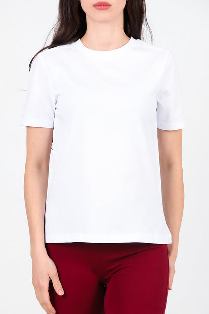Kadın Omzu Çimalı Basic T-Shirt Ekru