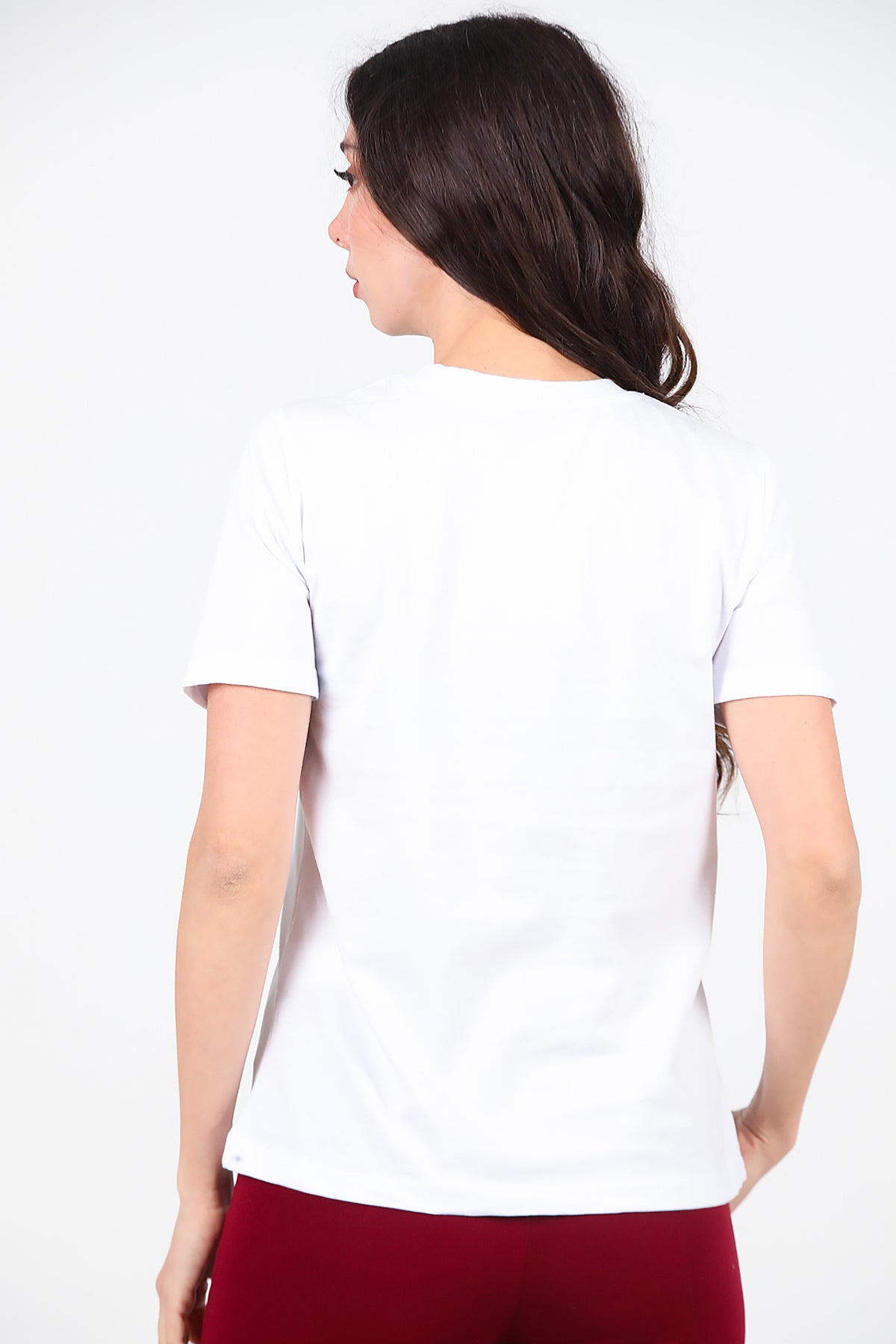 Kadın Omzu Çimalı Basic T-Shirt Ekru