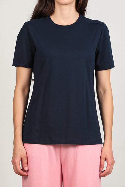 Kadın Omzu Çimalı Basic T-Shirt Lacivert